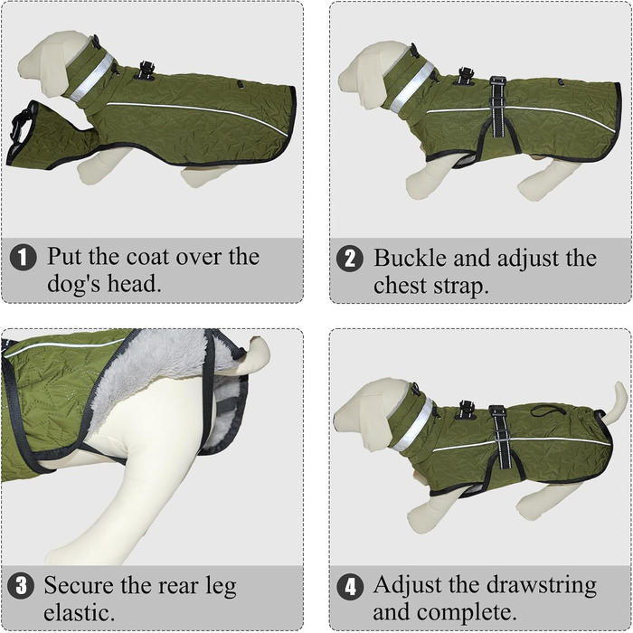 Водонепроникна куртка для собак на зиму: тепла, з підкладкою з флісу, з отвором для повідка, для малих, середніх та великих собак (XL, зелена)