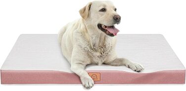 Ортопедичне ліжко для собак середніх порід Sunheir, вологостійке, Deluxe з плюшем, знімний та пральний чохол, неслизьке дно (Рожевий)