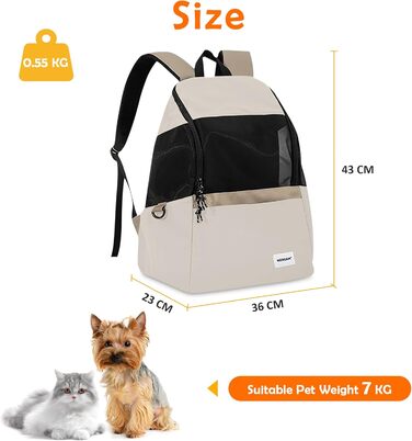 Рюкзак-переноска для тварин ALLSOPETS: для котів та маленьких собак, зручний, дихаючий, для подорожей, кемпінгу, прогулянок. Бежевий колір