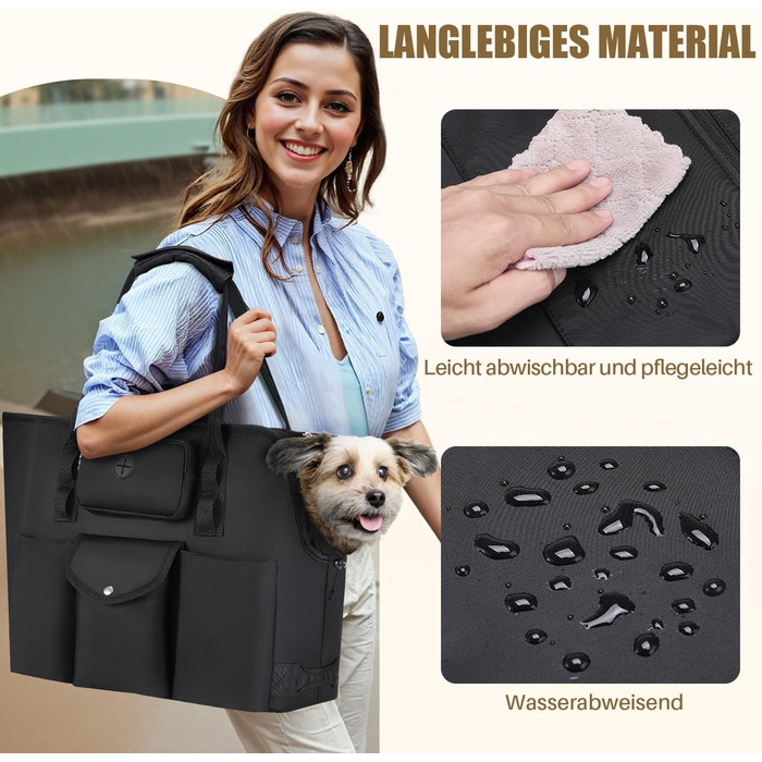 Транспортна сумка для собак та котів Eyein - чорна, до 5,5 кг, з кишенями та страхувальним ремінцем