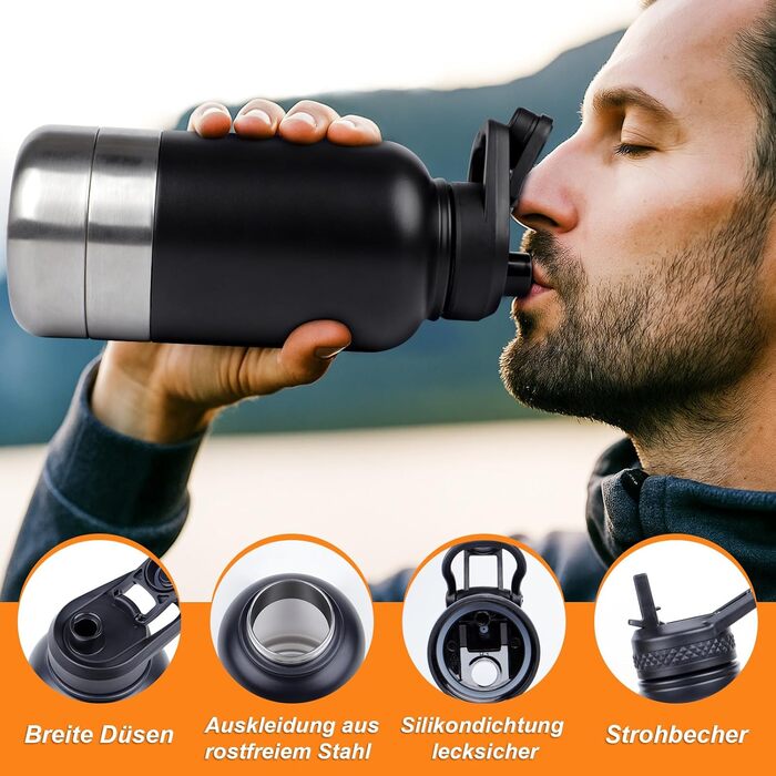 Водяна пляшка для собак на прогулянках, 1000 мл, нержавіюча сталь, з портативною мискою. Ідеально для подорожей та активного відпочинку.