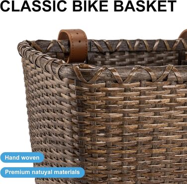 KONG MING CAR Кошик на велосипед – Ретро дизайн, міцний кошик на кермо з дерев'яною підкладкою та шкіряними ручками, ідеальний як передній кошик для велосипеда (Темно-коричневий)