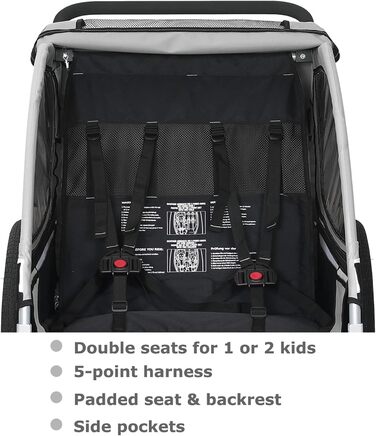 Дитячий причіп Tiggo S2 2-в-1 з підвіскою та поворотним з'єднанням 360° (Сірий)