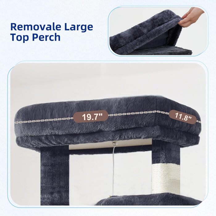 Великий котячий будиночок Kratzbaum: стабільний, 200 см, з платформами, гамаком та сизалевими стовпчиками (GCT031W, сірий)