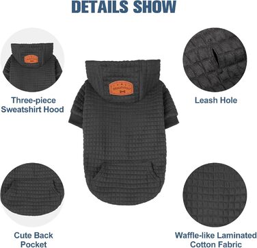 Світшот для собак BEAUTYZOO у вафельному стилі - теплий одяг для осені та зими (S, M, L) - кофта з капюшоном та кишенею для Бульдога, Пітбуля та інших порід, чорний (обхват грудей: 48 см)