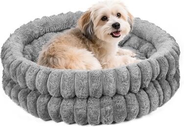 М'яке ліжко для котів та маленьких собак Donut, 50 x 20 см, сіре - з підтримуючим валиком для шиї та неслизьким дном