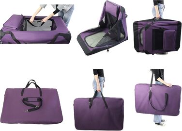 Транспортна переноска для собак EliteField, складана з 3 дверцятами, м'яка, з сумкою та флісовою підстилкою, для дому та вулиці, 50.8 x 35.6 x 35.6 см, фіолетовий