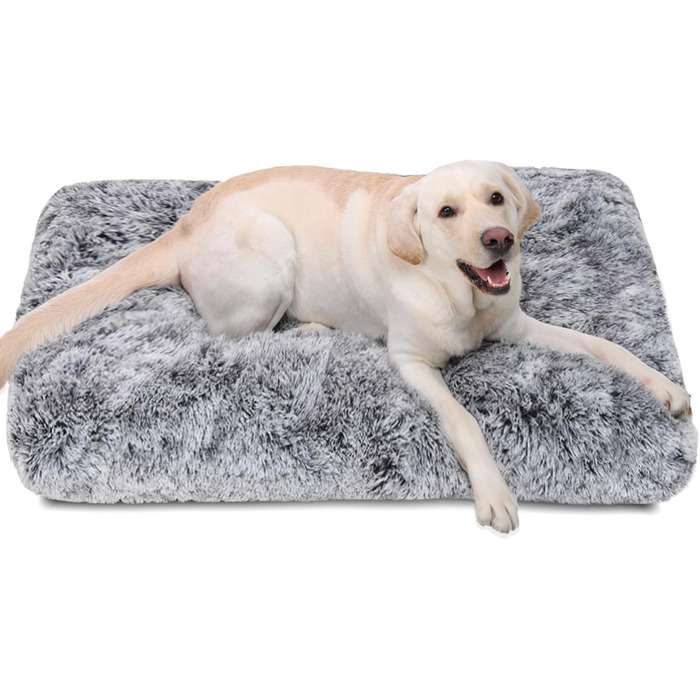Ліжко для собак XL, м'яка коробка-матрац, заспокійлива, пухнаста, анти-тривожна, розкішна плюшева підстилка з неслизьким дном, 105 x 70 x 7 см