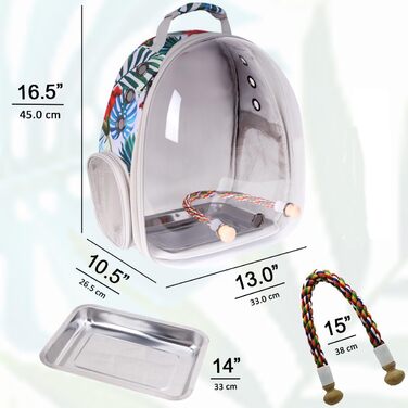 Переноска для птахів Interfashioner® Bird Carrier Rucksack, рюкзак-переноска з підкладкою та підставкою (Сірий з пір'ям) (Квітковий мотив)