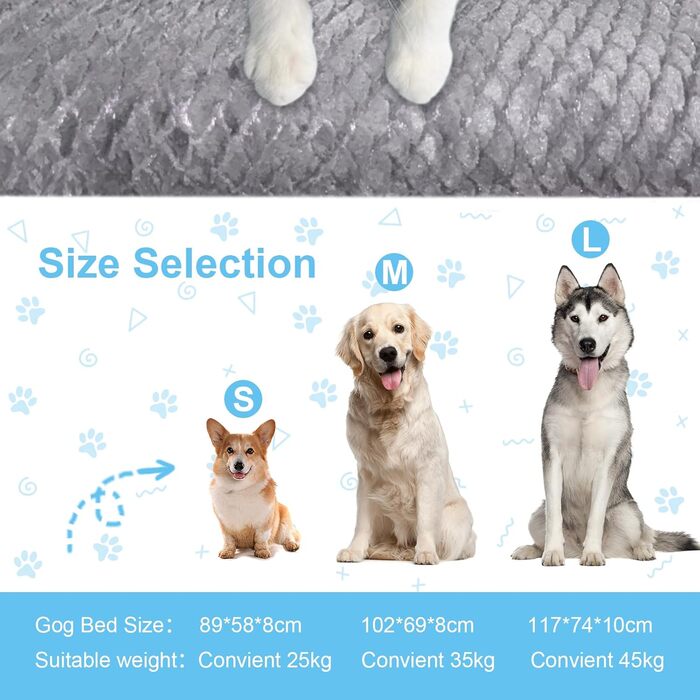 Ортопедична подушка для собак Asapnd, 102x69 см, сірий колір, з антиковзким дном, м'яка та зручна, для великих собак, миється, з малюнком луски риби