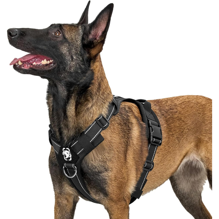 Шлейка для собак OneTigris Diesel, тактична, чорна, розмір L, м'яка підкладка, з ручкою та 3 D-кільцями, для середніх та великих собак