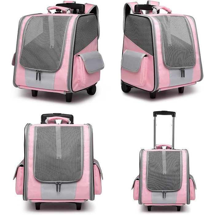 Транспортна сумка на колесах для собак та котів, сумка-переноска з віконцем, рожева, 35x29x37 см