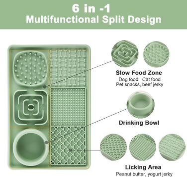 Килимок для собак та котів з силікону Slow Feeder з присосками, для зняття тривоги, для наповнення йогуртом/арахісовою пастою, легко миється, зелений, 30x20 см