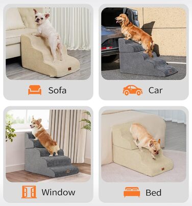 Сходи-рампа для собак Made4Pets, 4-ступінчасті, з 35D піни, для ліжка, дивана, килимка, для малих собак і котів, протиковзкі, сірі