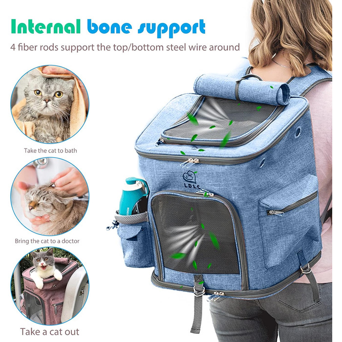 PETCUTE Рюкзак для собак і котів, складаний, з знімним килимком, дихаючий, з регульованими ременями, сумка для подорожей на відкритому повітрі (Темно-синій)