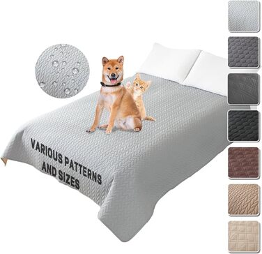 Водонепроникний коврик для собак 218 x 208 см - захист дивану та ліжка, великий, миючий, антиковзкий, для собак та котів (S-102 x 127 см, світло-сірий)