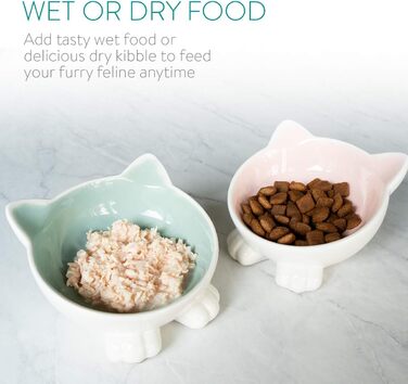 Набір мисок для котів Navaris (2 шт.) - кераміка, неслизькі, для води та корму, можна мити в посудомийній машині (рожевий)