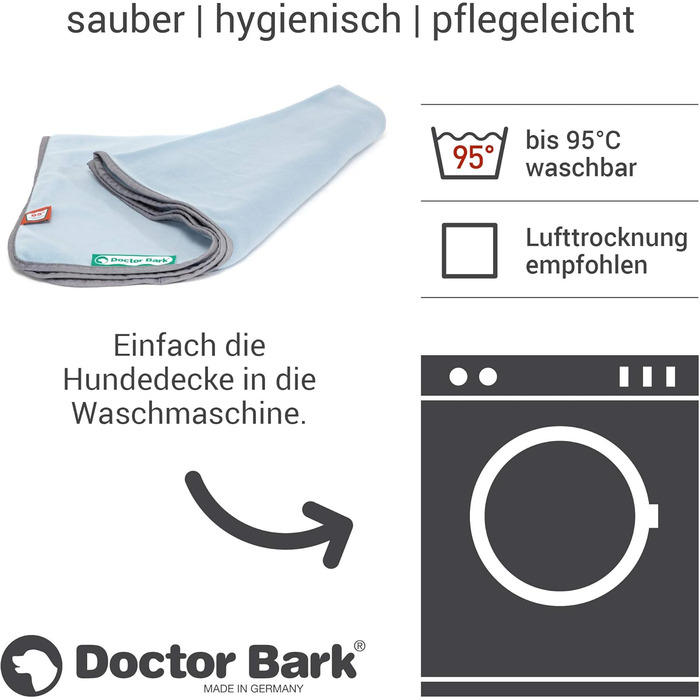 М'яка ковдра для собак Doctor Bark, 100x70 см, блакитна, миюча до 95°C, флісова, Made in Germany