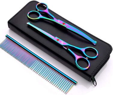Набір професійних ножиць для грумінгу собак 6.5 дюймів (16.5 см) з безпечними закругленими кінчиками, 3 шт. (прямі, вигнуті, гребінець), преміум-сталь для собак, котів та інших тварин