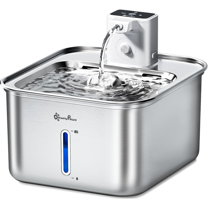 Ка fountain для котів DownyPaws: бездротовий фонтан з нержавіючої сталі, 3л, з датчиком руху, тихий, легко миється