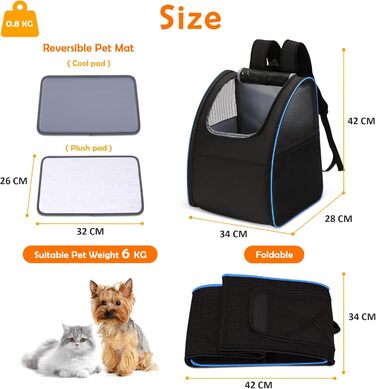 Рюкзак для тварин Allsopets: складаний рюкзак для котів та собак, дихаючий, знімний килимок. Ідеально для подорожей, прогулянок та хатніх потреб. (Чорний, Синій)