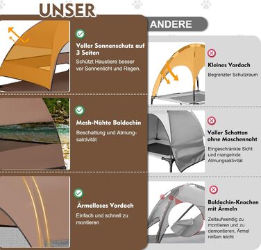 Лежанка для собак Snagle Paw з дахом, піднятий дизайн - стабільне ліжко для собак з антиковзними ніжками, широка тінь - водонепроникна для великих собак, для дому/на вулицю, кемпінг та сад, коричнева, 106 x 84 x 76 см