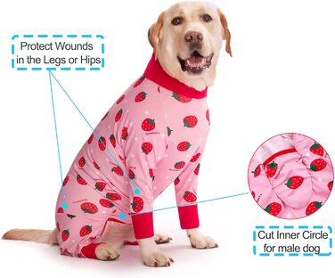 Комбінезон для собак Yeapeeto XL, полуниця: для відпочинку, захист від лизання, альтернатива конусу