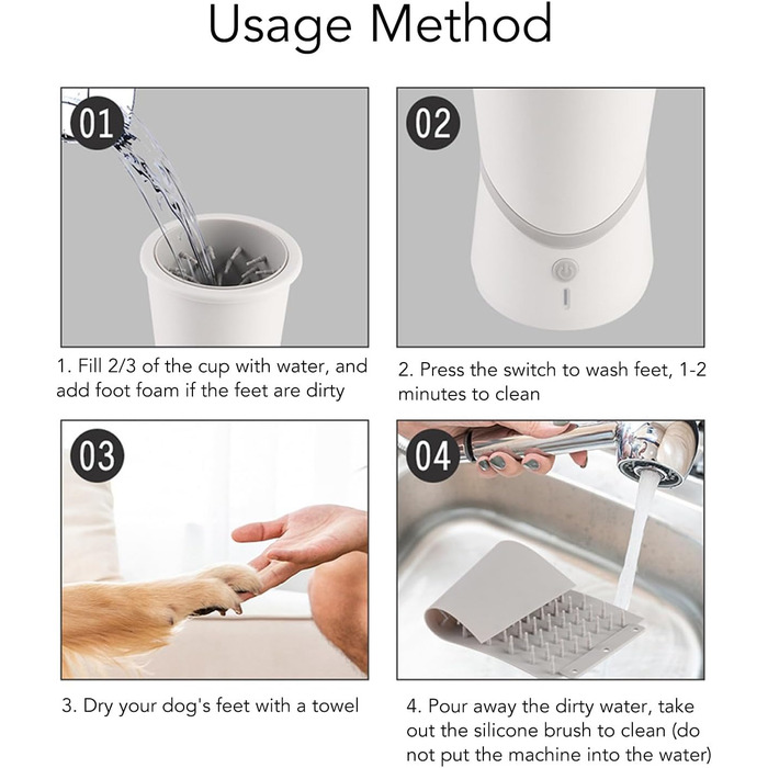 Автоматична мийка лап для собак Pyhodi, електрична, з регулюванням тиску та температури води, м'які щетинки