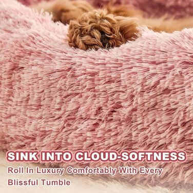 М'яке ліжко для собак Pfote Form: кругла, комфортна, рожева, велика, для маленьких та середніх собак, з штучного хутра, легко миється