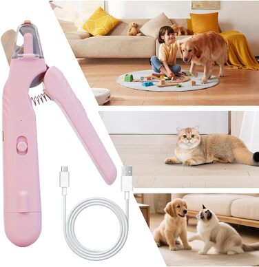 Електричний триммер для нігтів собак і котів з LED-підсвічуванням, шліфувальник для догляду за лапами та цуценятами, рожевий
