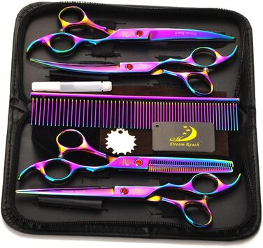 Набір для грумінгу домашніх тварин: професійні ножиці для собак та котів, ножиці для фінальної обробки, вигнуті ножиці, гребінець для грумінгу, набір для догляду за шерстю