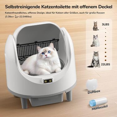 Автоматичний лоток для котів з самоочищенням, з датчиком безпеки, керуванням через додаток та видаленням запаху, великий об'єм, для кількох котів XXL