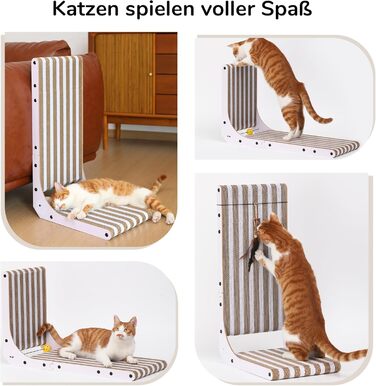 Котячий когтеточка FUKUMARU L-подібної форми, 68 см, з візерунком смуг, з іграшкою, для стіни та кута, з міцного картону