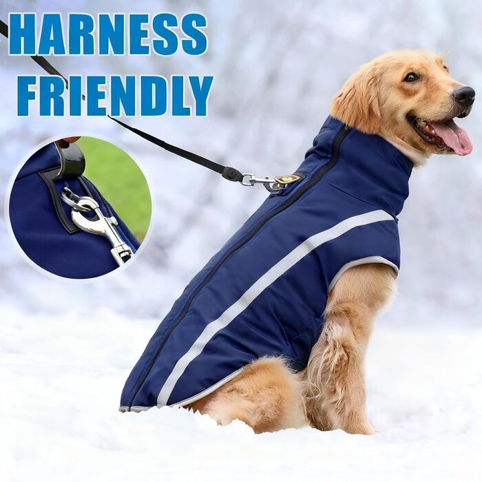 Водонепроникний зимовий дощовик для собак Idepet, тепла куртка, вітронепроникний одяг для собак, куртка для собак з отвором для шлейки -6 (4XL, Navyblau)