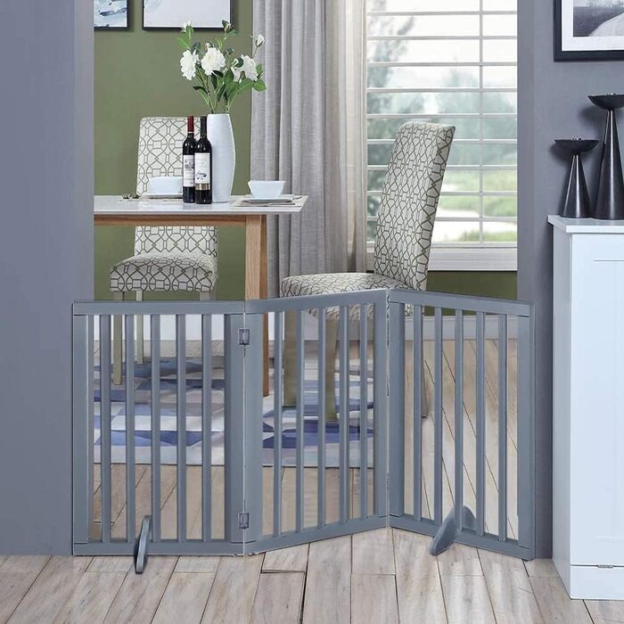 Захисне бар'єр для собак Fellie: дерев'яний, без свердління, для дому та сходів, H60см, 4 панелі (L183×H60cm)