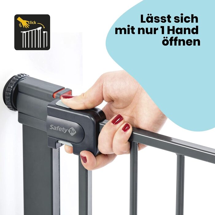 Захисні ворота для сходів Safety 1st Easy Close, без свердління, 73-80 см (розширюються до 136 см), автоматичне закриття, двостороння фіксація, білий/чорний колір