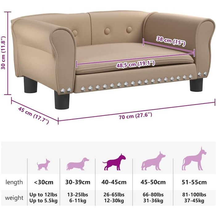 Ляжка для собак, м'яка подушка для собак, диван-софа для маленьких собак, лежанка для домашніх тварин, котяча лежанка, кавово-коричневий кожзам