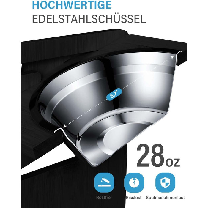 Підвищений годівниця для собак Vantic з підставкою, регульована висота, миска для маленьких собак та котів, міцна годівниця з бамбука з 2 нержавіюними мисками та протиковзкими ніжками (чорний)