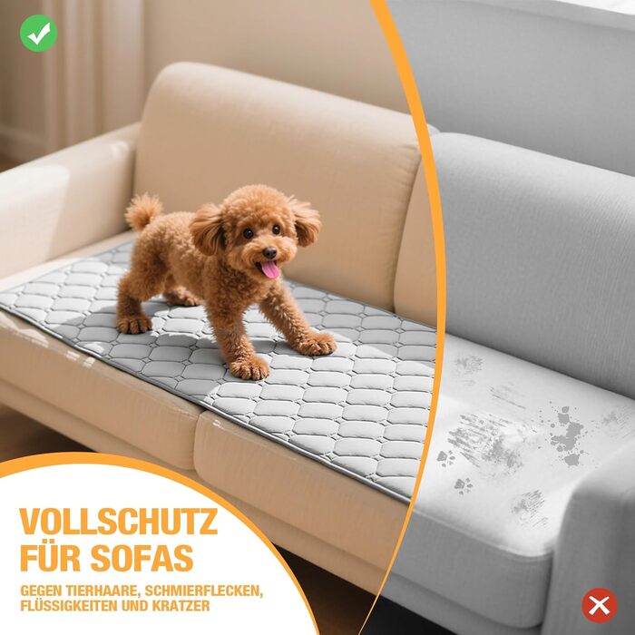 Водонепроникний килимок для собак Lekereise 157x208 см - 100% поглинаючий та захист від протікання, м'який, неслизький. Захист диванів, ліжок та авто. Килимок для собак та котів (сірий, 70 x 175 см).