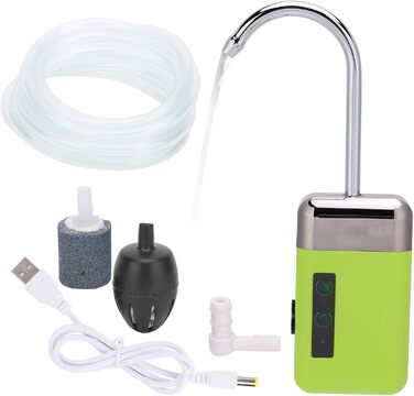 Акваріумна повітряна помпа з трьома режимами, USB-зарядка, сенсор, потрійна фільтрація, LED-підсвітка, ABS, 240 см шланг, для акваріума, риболовлі та миття рук