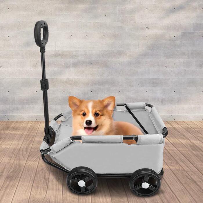 Дитяча коляска 3 в 1 для собак та котів, складний тролей для домашніх тварин з 4 EVA-колесами, сірим кольором (51 x 35 x 31 см)