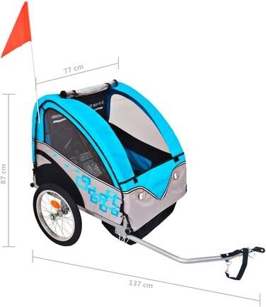 Причіп для собак, велосипедний причіп, причіп для бігу: сірий та синій, 30 кг, універсальний, легка збірка