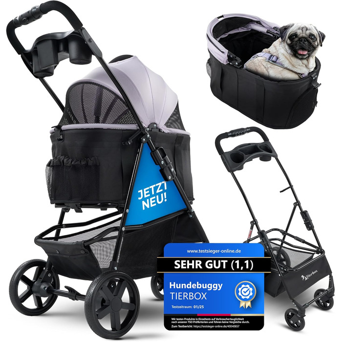 Tierbox Будь-куди: візок для собак до 10 кг, складний, для маленьких собак та котів, рожевий