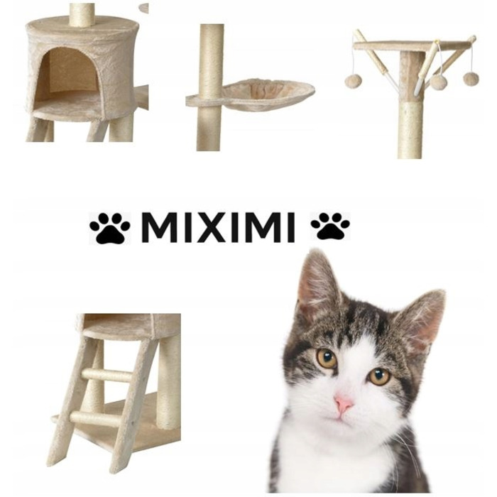 Високий когтеточка-комплекс бежевий, 138 см, 4 рівні — для кошенят та кількох котів