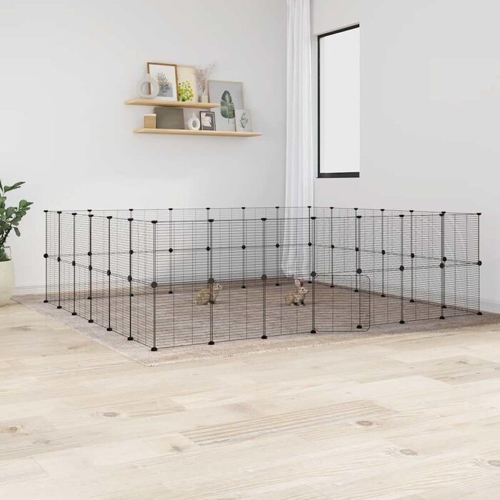 Клітка для домашніх тварин vidaXL, 52 елементи, з дверима, чорна, 35x35 см, сталева, для кроликів та цуценят
