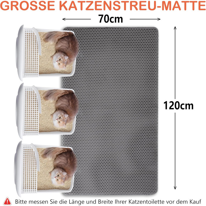 Килимок під лоток для котів Citylife Groß, 120x70 см, двошаровий, вологостійкий, з антиковзаючим покриттям, стільовий дизайн, легке прибирання, сірий колір