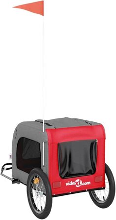 Фahrрадінний причіп для собак Червоний та Сірий, Oxford-Gewebe та Ізоточне залізо, Модель 93831