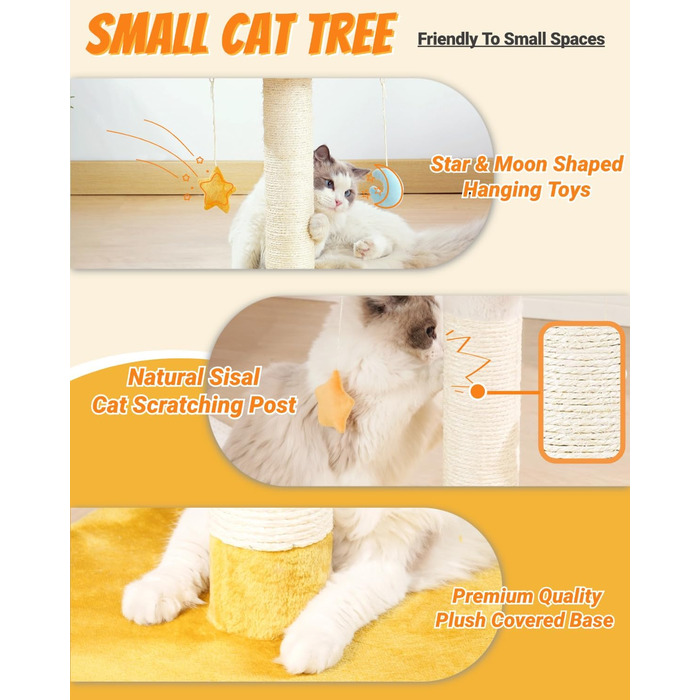 Котячий комплекс Happi N Pets 56 см – когтеточка з ліжком, платформою, натуральний сизаль, підвісні іграшки, стійкий котячий будиночок