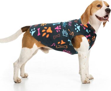 Теплий плед-жилет для собак BeautyZoo: флісова жилетка, зимова куртка, D-посилання для повідка, для малих, цуценят, середніх порід, тепле, вітронепроникне, білий буффало клітка (мотив лапок), XL (55.8 см)