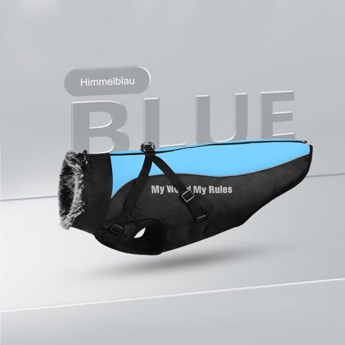 Теплий зимовий костюм для собак, флісова підкладка, світловідбиваючі елементи та комір з хутра, для великих та середніх собак (2XL, небесно-блакитний)